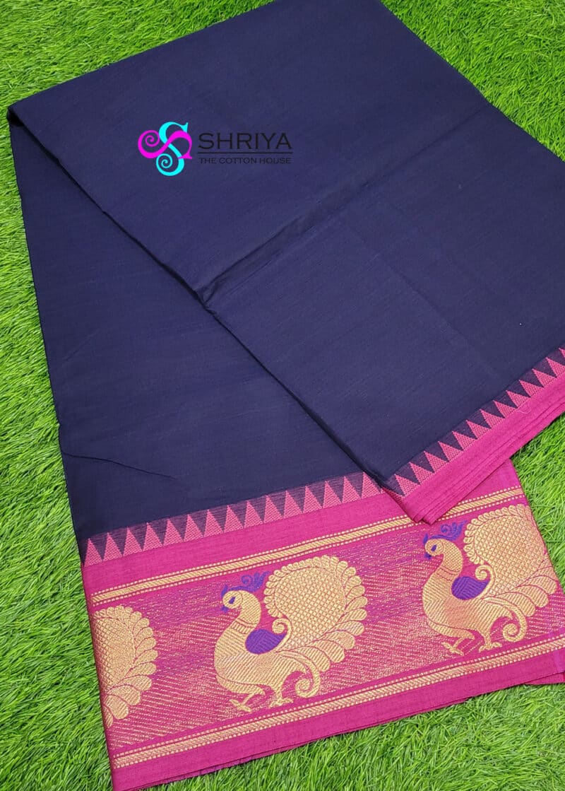 Pure Handloom Chettinad cotton Saree with traditionally weaved border and attached blouse