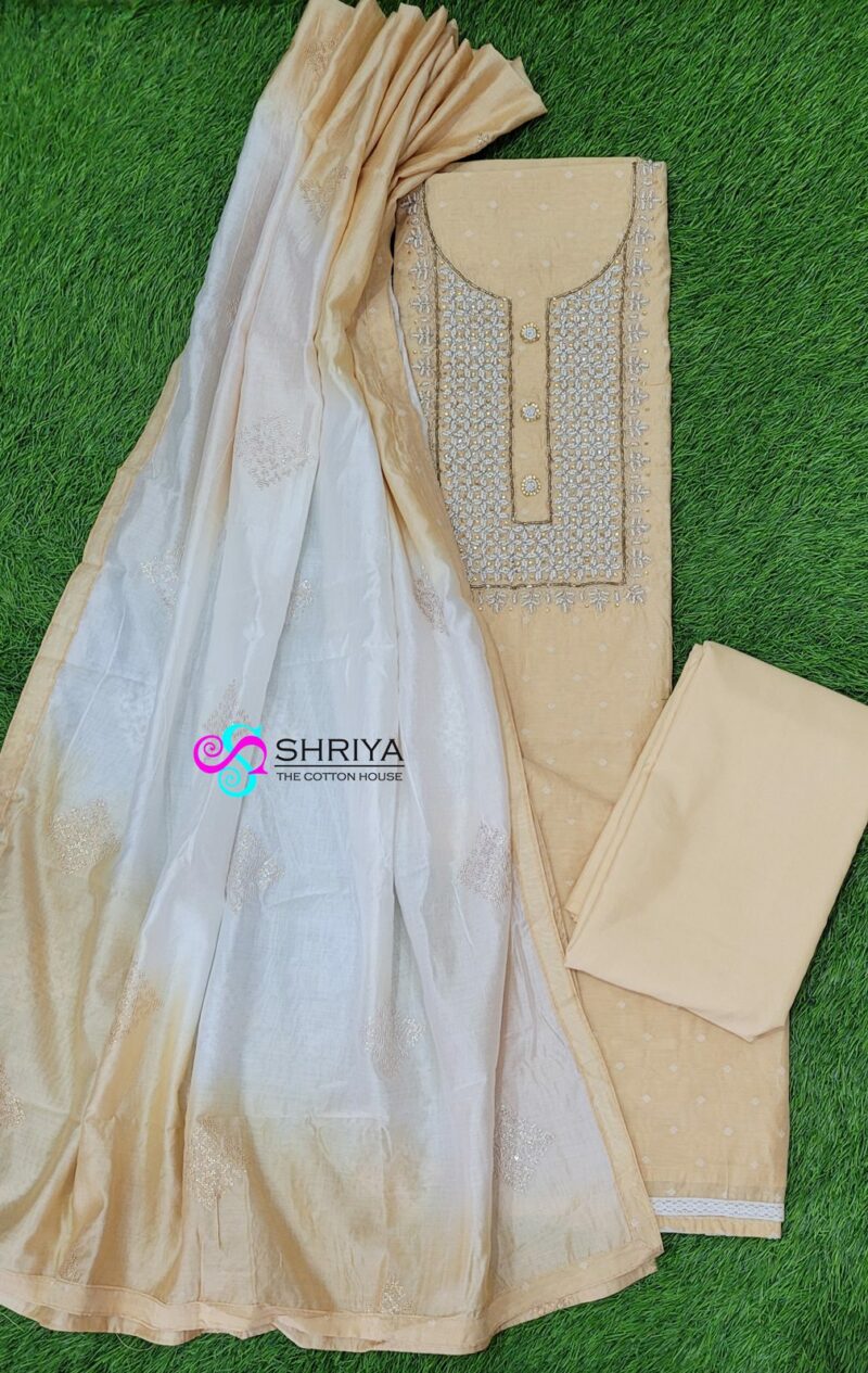 Soft Chanderi silk top paired with a soft silk dupatta and cotton silk bottom (lining included)
