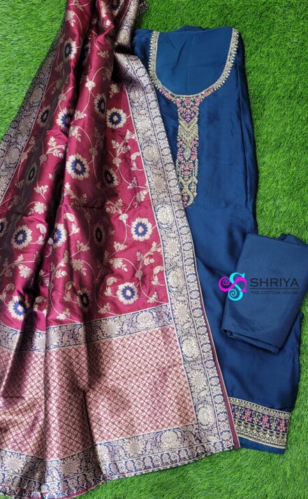 Soft silk top with a rich benaras silk dupatta and cotton silk bottom
