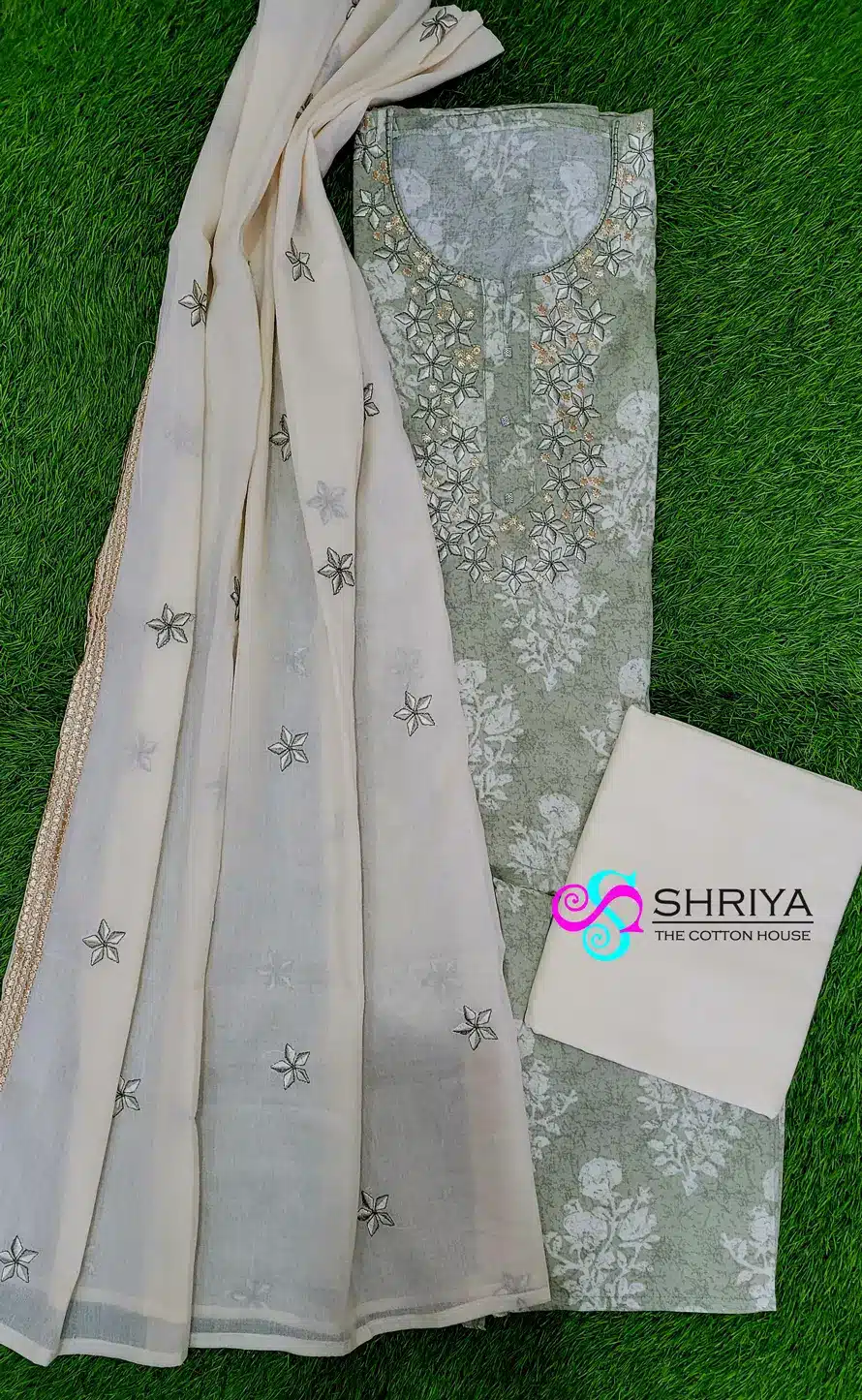 Premium quality Rayon top with embroidered yoke paired with a embroidered soft cotton dupatta and contrast cotton bottom