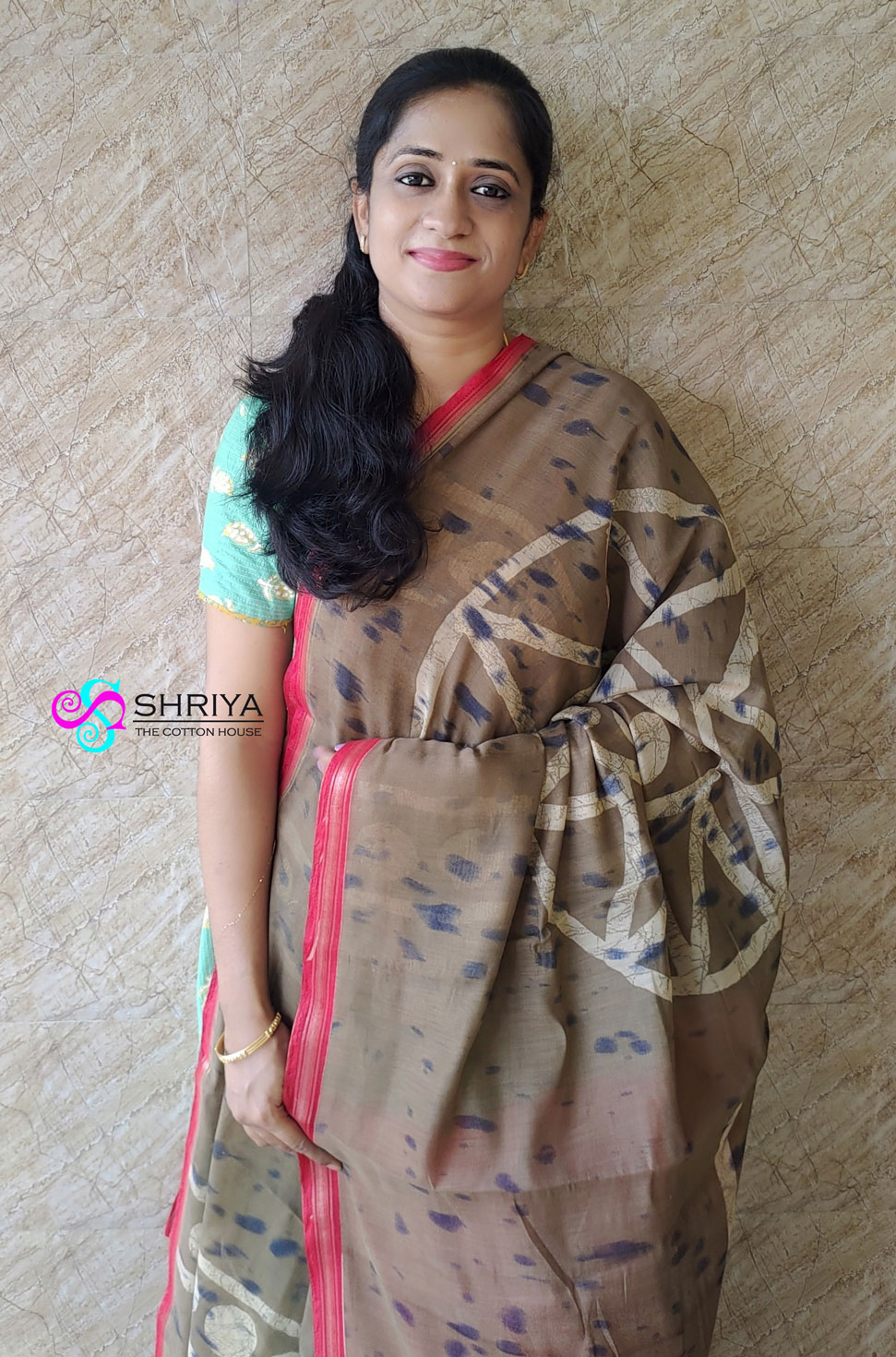 Printed Chanderi silk Saree with printed pallu and plain blouse