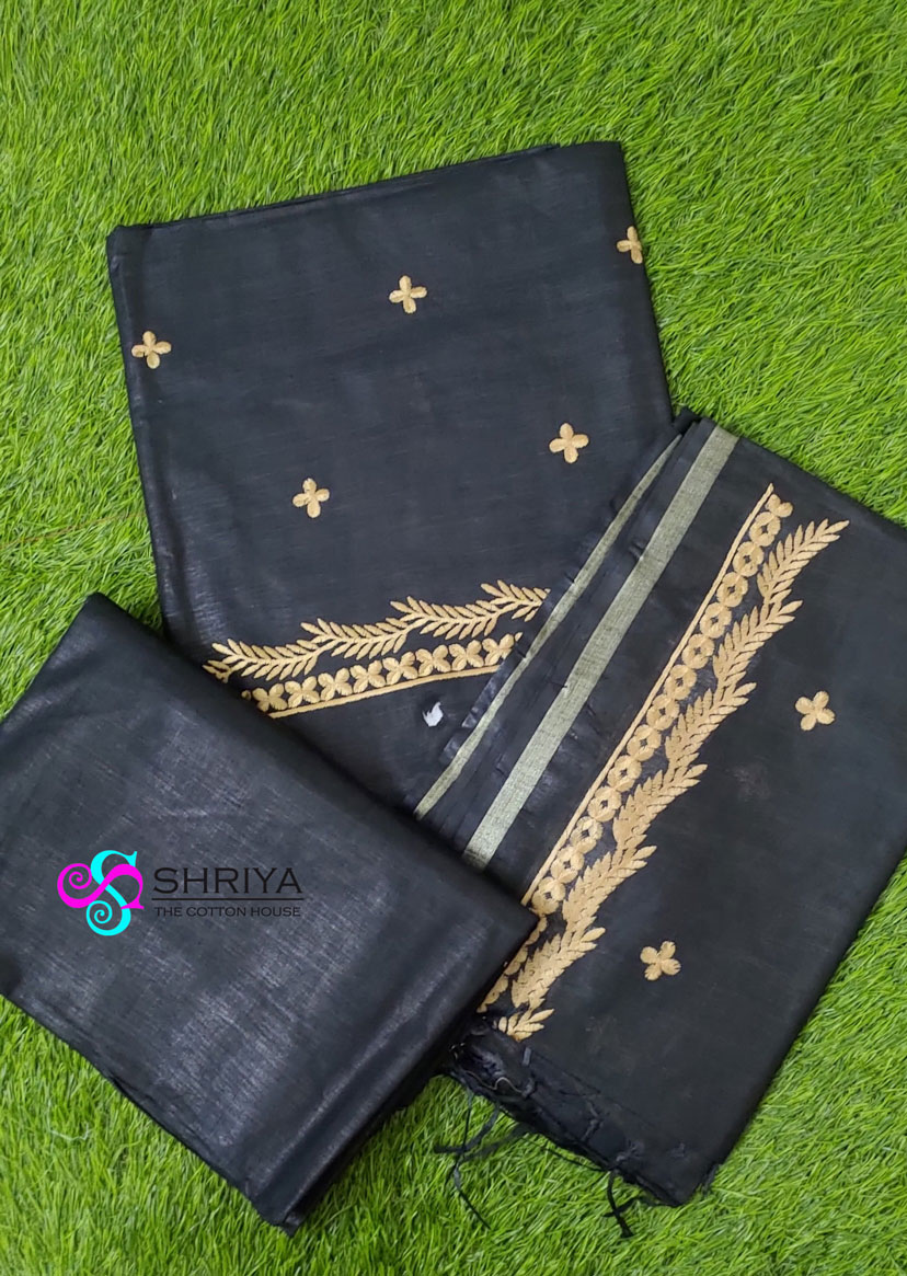 Embroidered linen cotton top paired with a Embroidered linen dupatta and linen cotton bottom