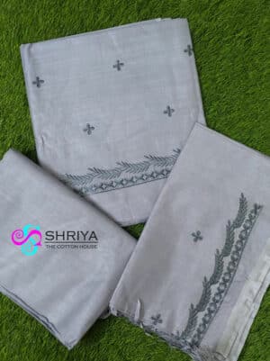 Embroidered linen cotton top paired with a Embroidered linen dupatta and linen cotton bottom