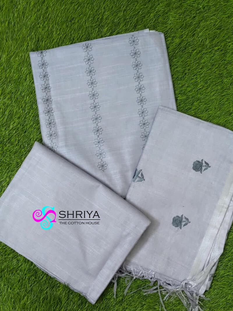 Embroidered linen cotton top paired with a Embroidered linen dupatta and linen cotton bottom
