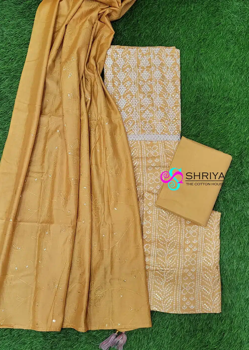 Printed soft Rayon top with embroidered yoke paired with a embroidered soft silk dupatta and cotton bottom