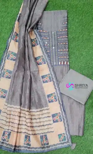 Soft maheshwari silk top with embroidered yoke paired with a printed soft maheshwari silk dupatta and cotton silk bottom