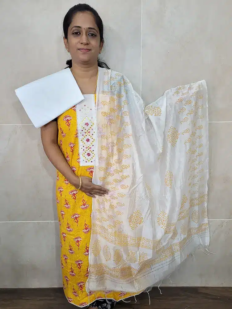 Printed Jaipur Cotton top paired with a printed soft cotton dupatta and cotton bottom