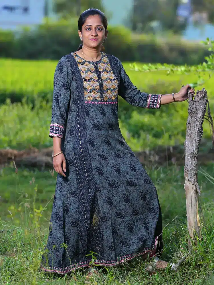 Printed Rayon top with a beautiful handwork on yoke