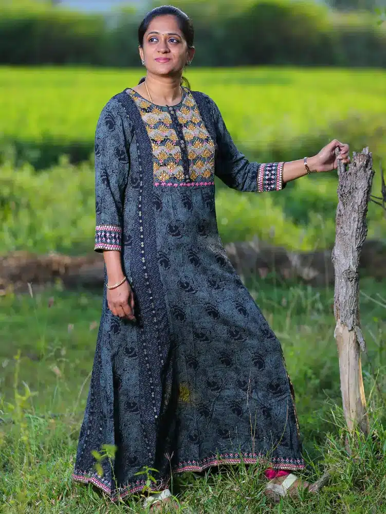 Printed Rayon top with a beautiful handwork on yoke - Image 3