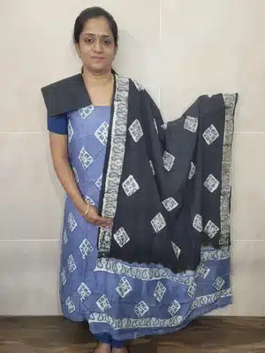 Batik dyed soft silk top paired with a batik dyed soft silk dupatta and cotton bottom