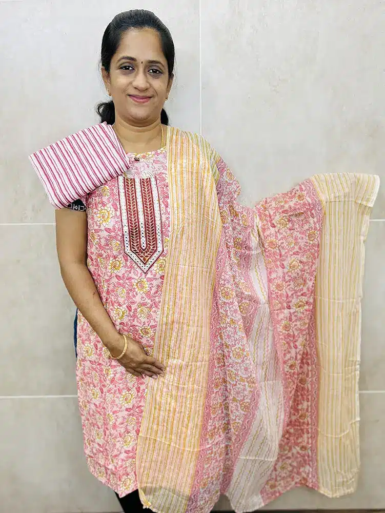 Ready to wear Printed Jaipur cotton top with cotton dupatta and printed cotton bottom