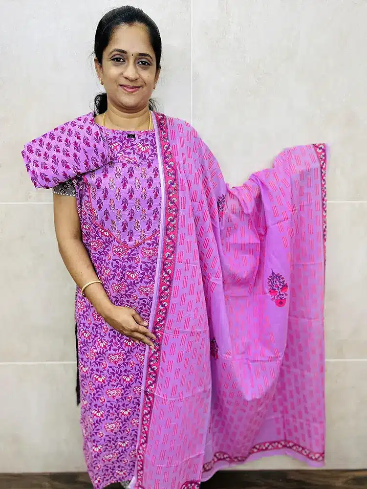 Ready to wear premium jaipur cotton top paired with cotton dupatta and Printed cotton bottom