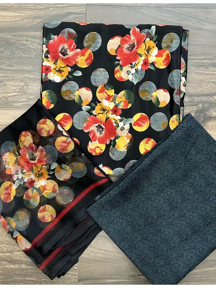 Printed crepe top with printed chiffon dupatta and printed crepe bottom