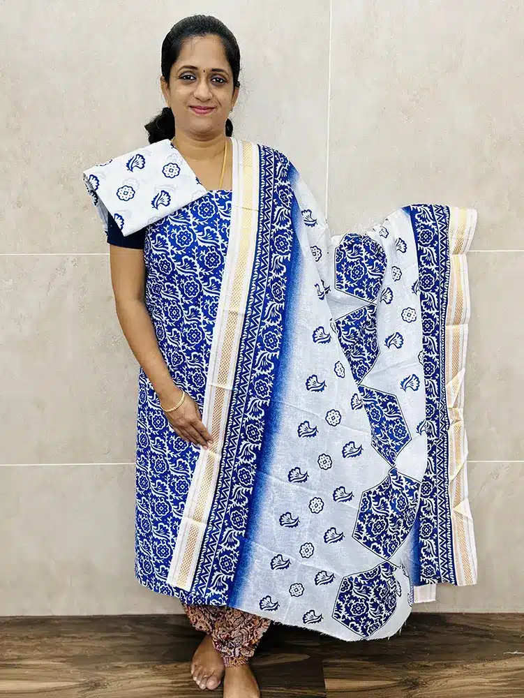 Batik printed cotton top paired with a printed cotton dupatta and cotton bottom