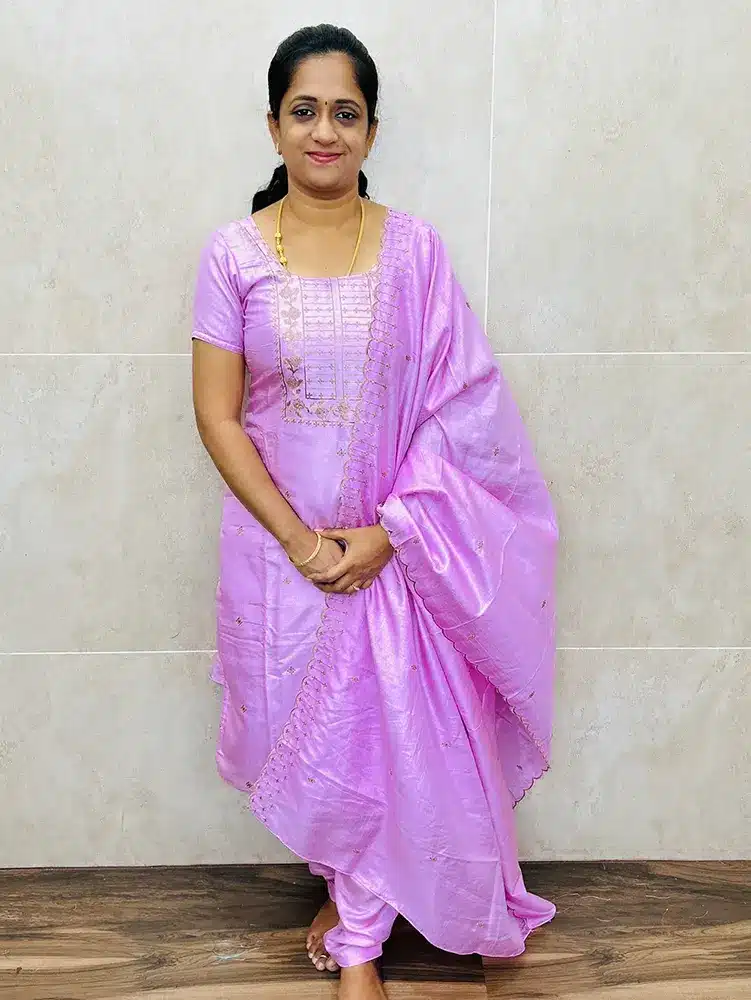 (Lotus Pink)Premium soft silk top with embroidered yoke paired with a soft silk dupatta and silk bottom