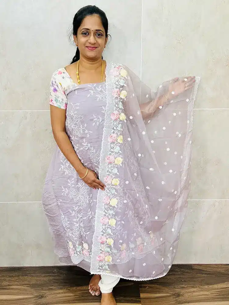 Pure organza top with allover embroidery paired with embroidered organza dupatta and silk bottom (lining included)