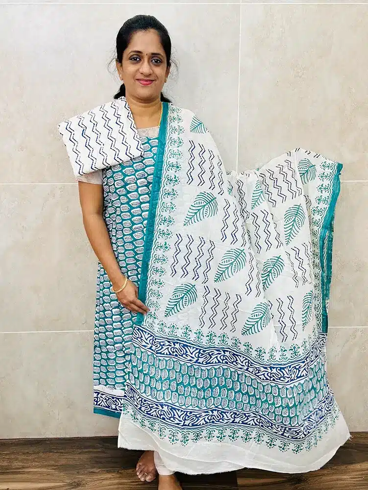 Printed cotton top with cotton dupatta and cotton bottom