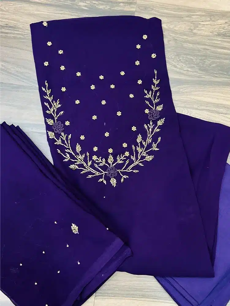 Georgette top with embroidered yoke paired with embroidered Georgette dupatta and silk bottom - Image 2