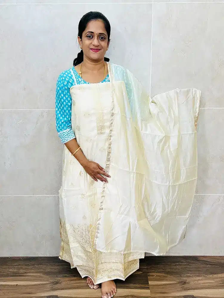 Soft Chanderi silk top with soft chanderi silk dupatta and cotton silk bottom