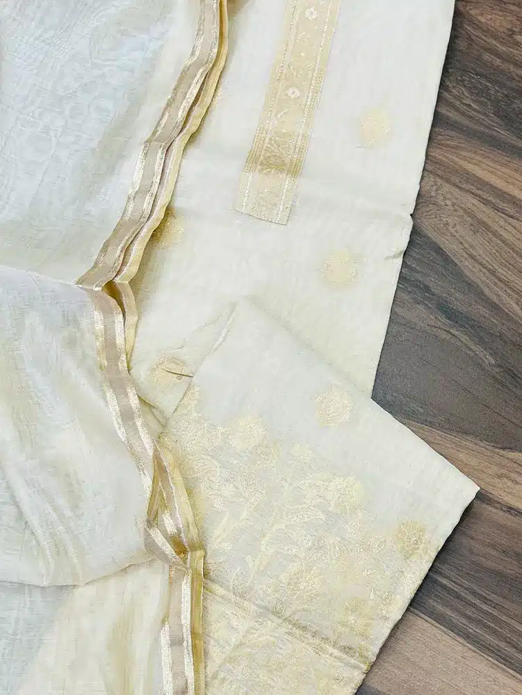 Soft Chanderi silk top with soft chanderi silk dupatta and cotton silk bottom - Image 3