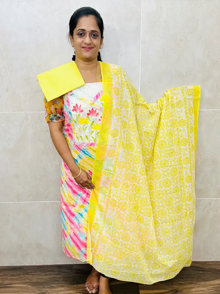 Printed cotton top with cotton dupatta and cotton bottom