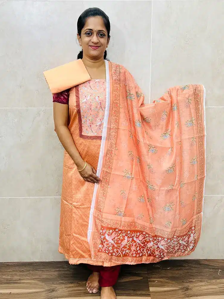 Printed soft cotton top paired with Chanderi silk dupatta and cotton bottom