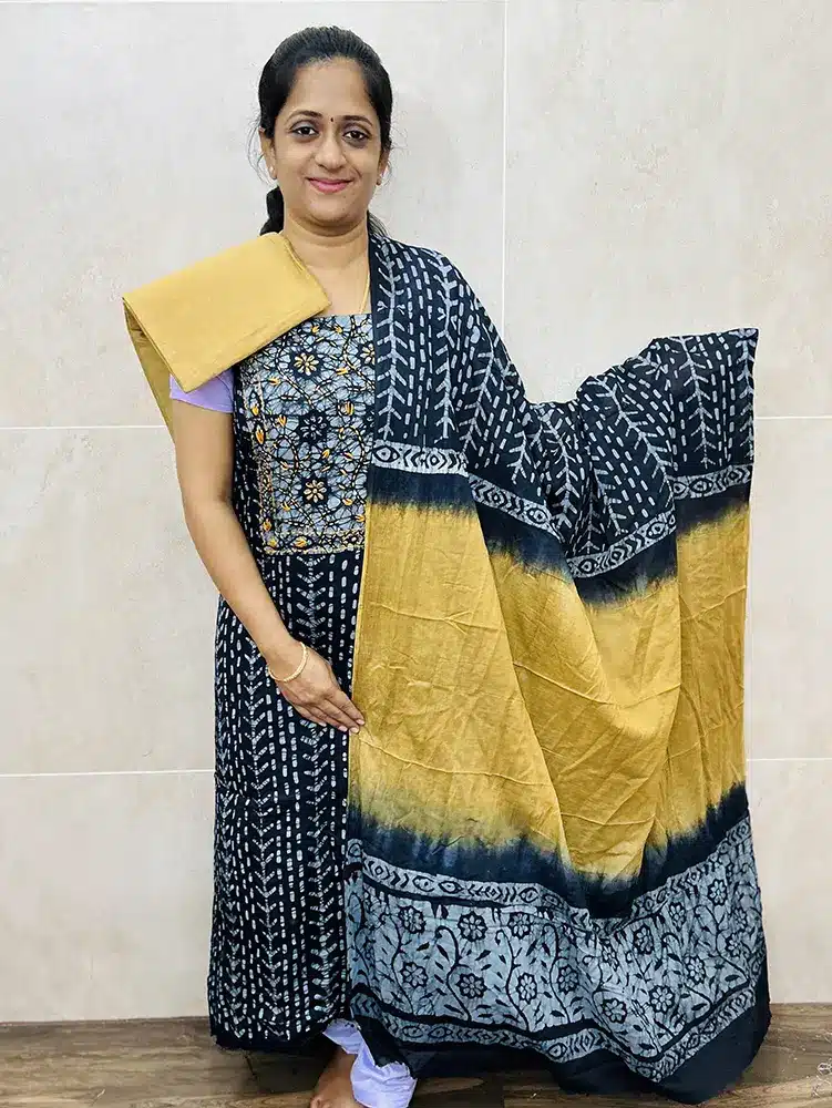 Batik printed cotton top with cotton dupatta and cotton bottom