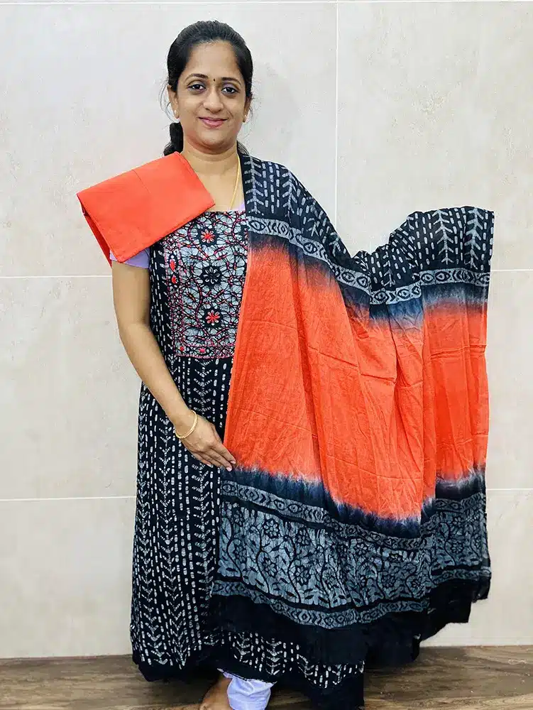 Batik printed cotton top with cotton dupatta and cotton bottom