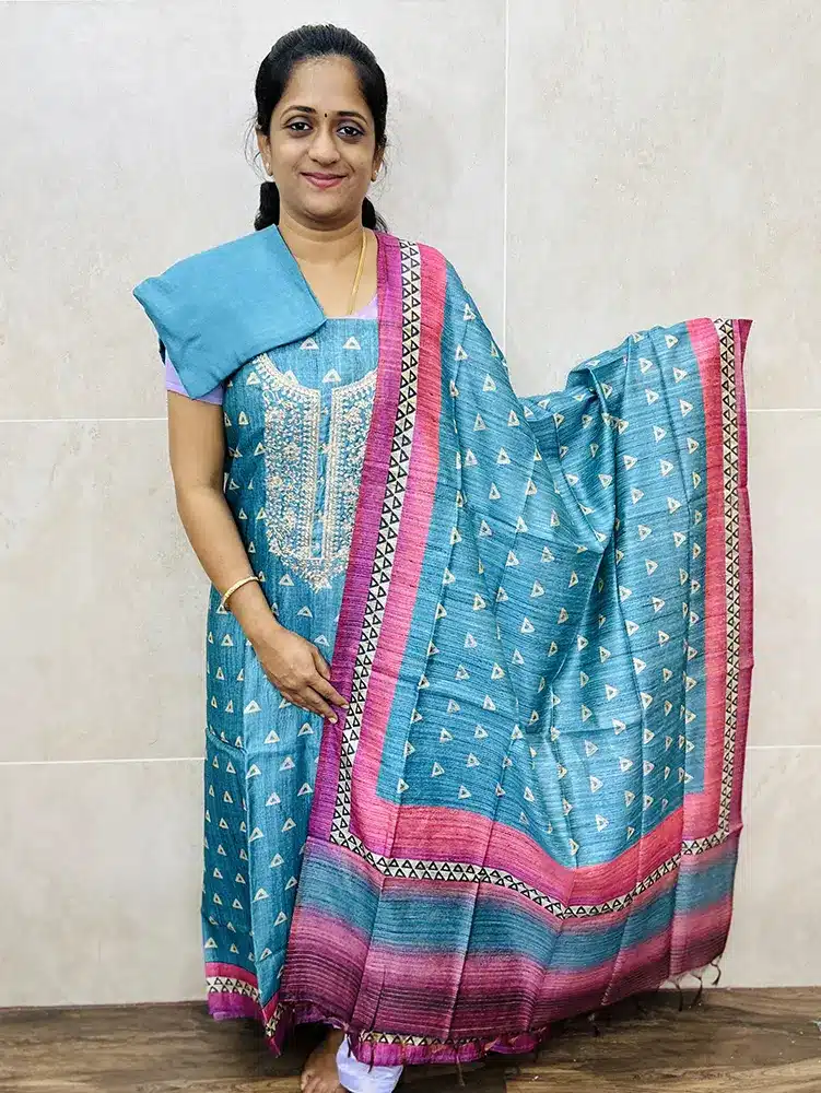 Premium semi tussar top paired with semi tussar dupatta and cotton silk bottom