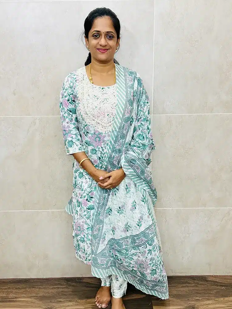 Ready to wear Printed Jaipur cotton top with embroidered yoke paired with printed cotton dupatta and cotton bottom