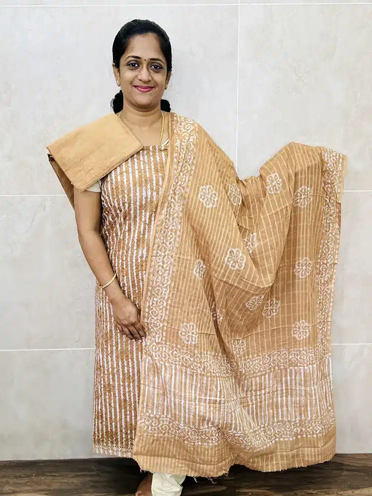 Acoba Embroidered batik cotton top with cotton dupatta and cotton bottom