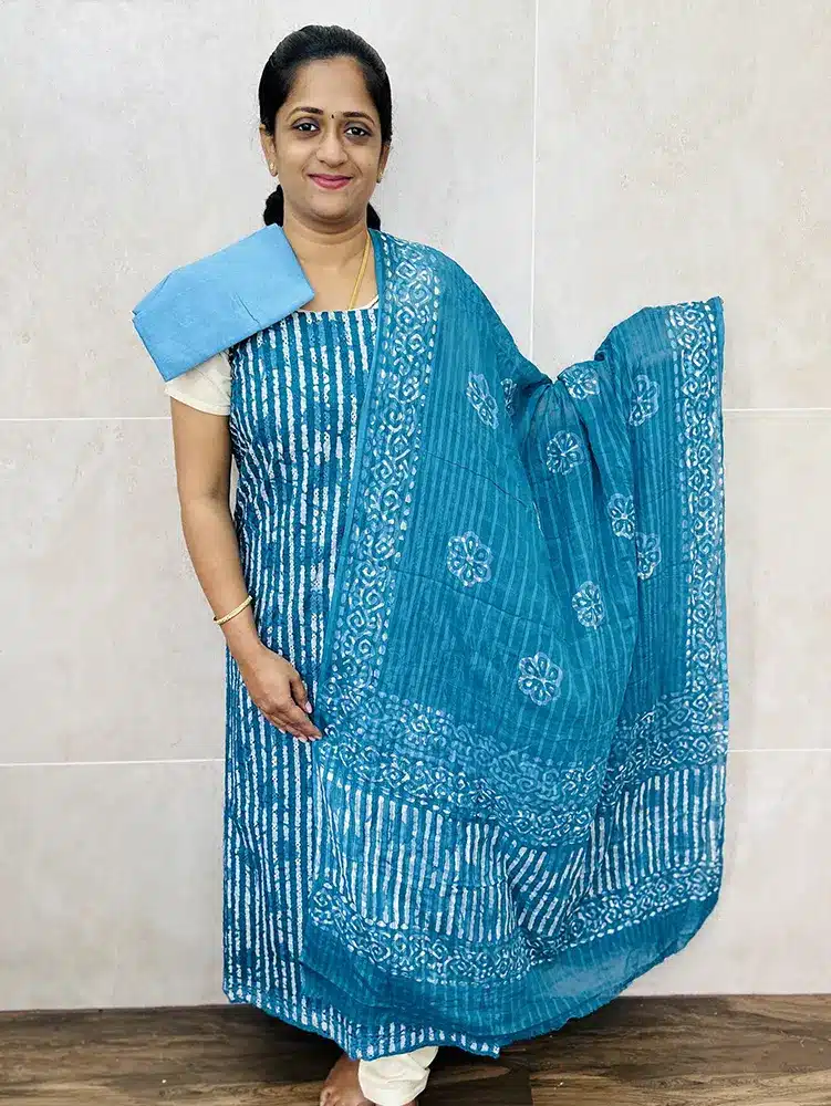 Acoba Embroidered batik cotton top with cotton dupatta and cotton bottom