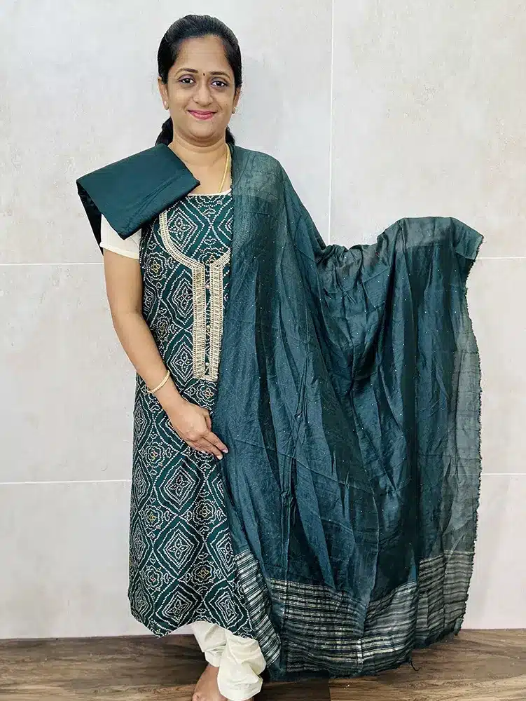 Printed modal silk top with soft silk dupatta and cotton silk bottom