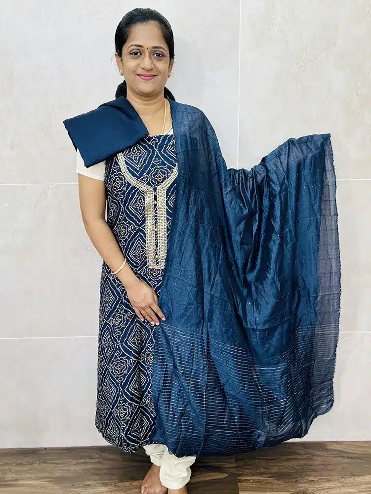 Printed modal silk top with soft silk dupatta and cotton silk bottom