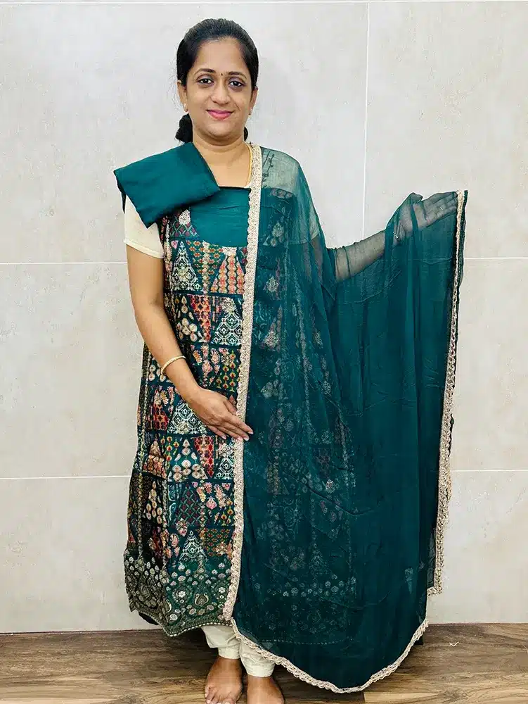 Digital printed premium Muslin silk top with allover zari weaving paired with pure chiffon dupatta and cotton silk bottom