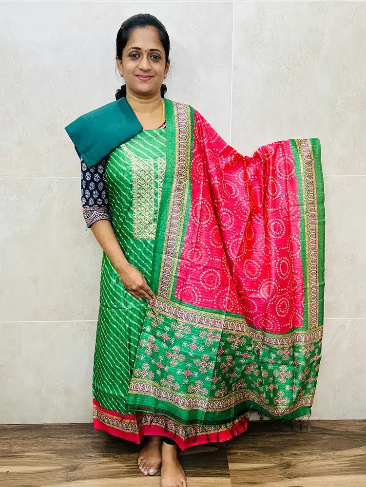 Premium semi tussar top paired with semi tussar dupatta and cotton silk bottom