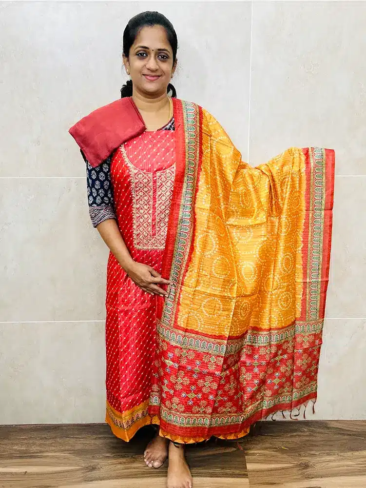 Premium semi tussar top paired with semi tussar dupatta and cotton silk bottom