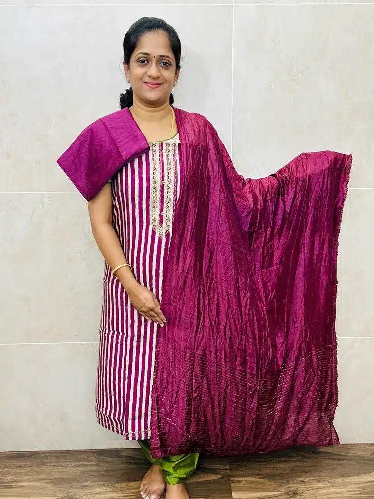 Printed modal silk top paired with soft silk dupatta and cotton silk bottom