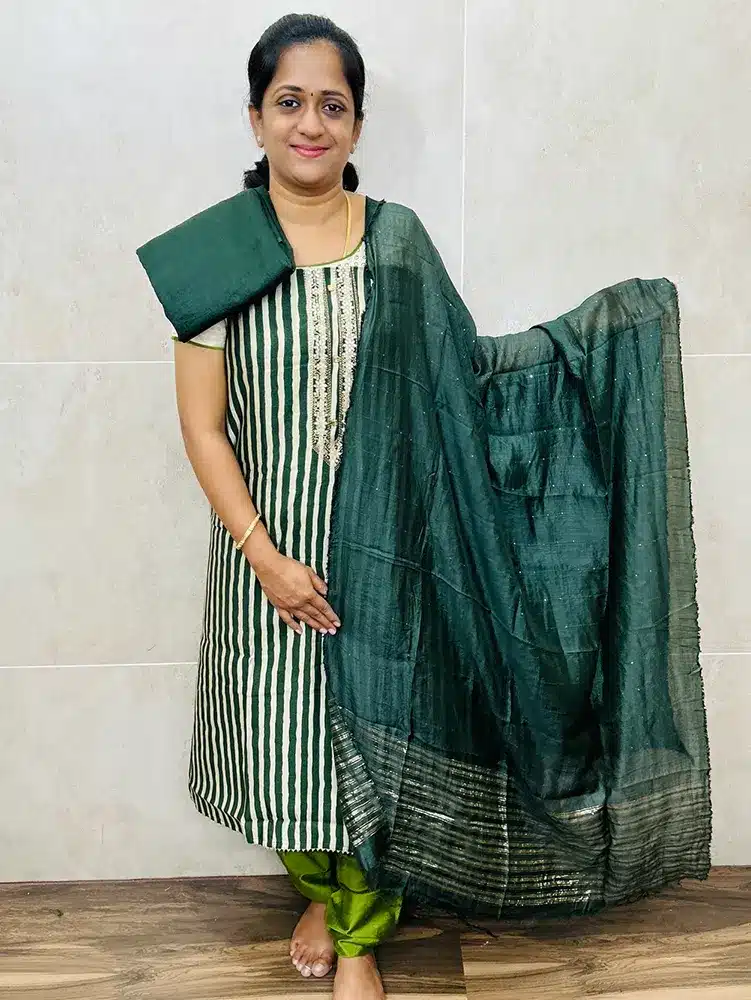 Printed modal silk top paired with soft silk dupatta and cotton silk bottom