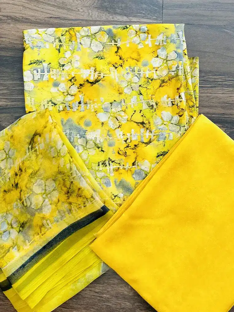 Printed crepe top with printed chiffon dupatta and printed crepe bottom