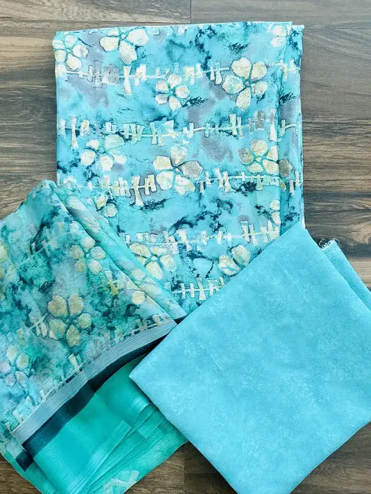 Printed crepe top with printed chiffon dupatta and printed crepe bottom