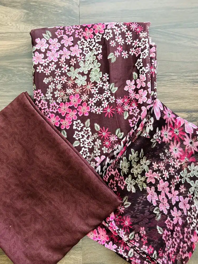 Printed crepe top with printed chiffon dupatta and printed crepe bottom