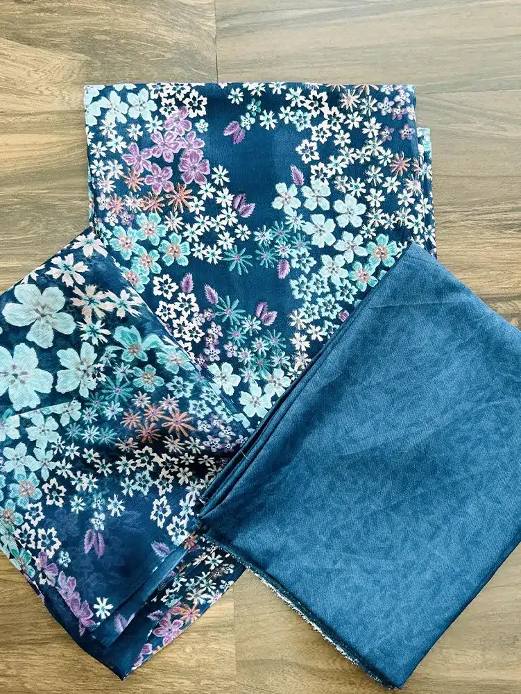 Printed crepe top with printed chiffon dupatta and printed crepe bottom