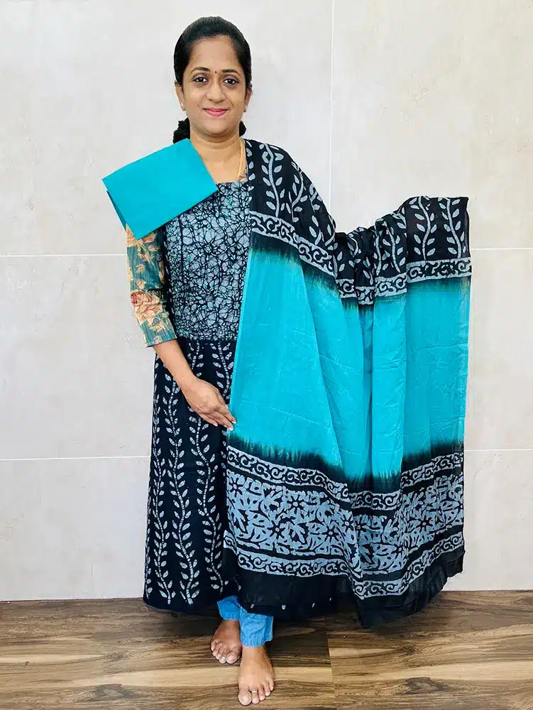 Batik printed cotton top with cotton dupatta and cotton bottom