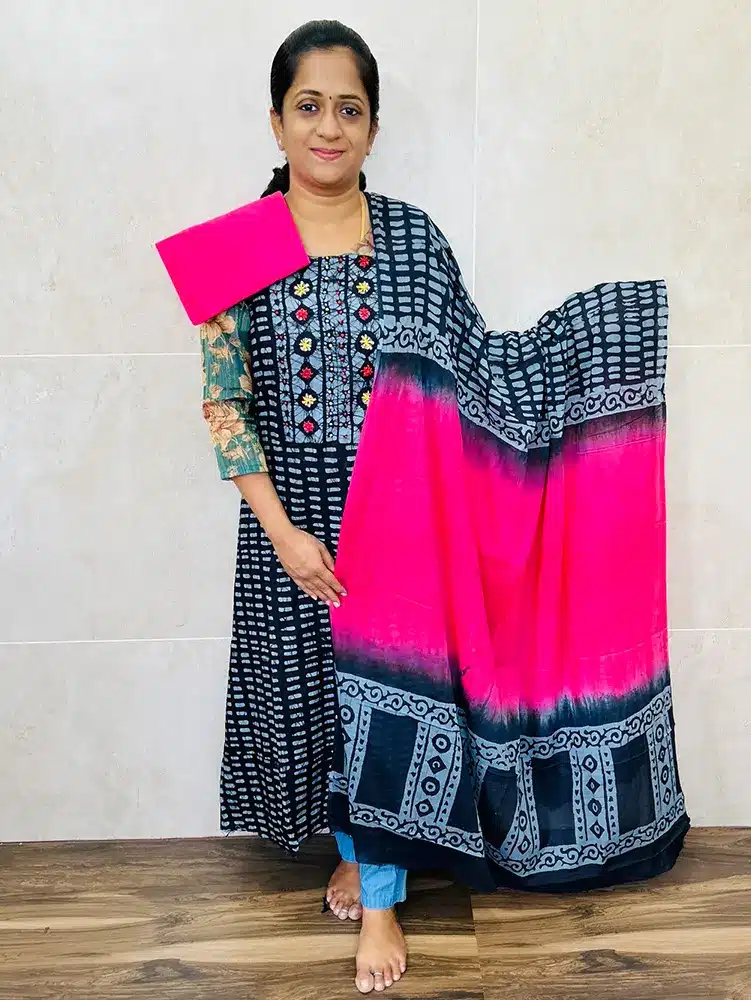 Batik printed cotton top with cotton dupatta and cotton bottom