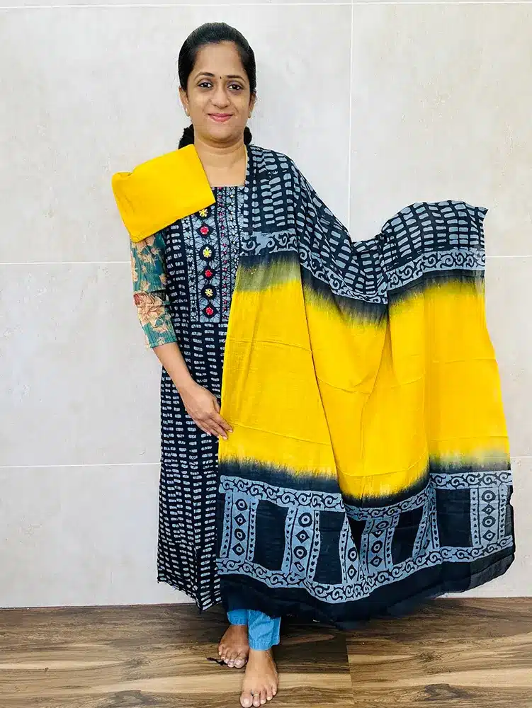 Batik printed cotton top with cotton dupatta and cotton bottom