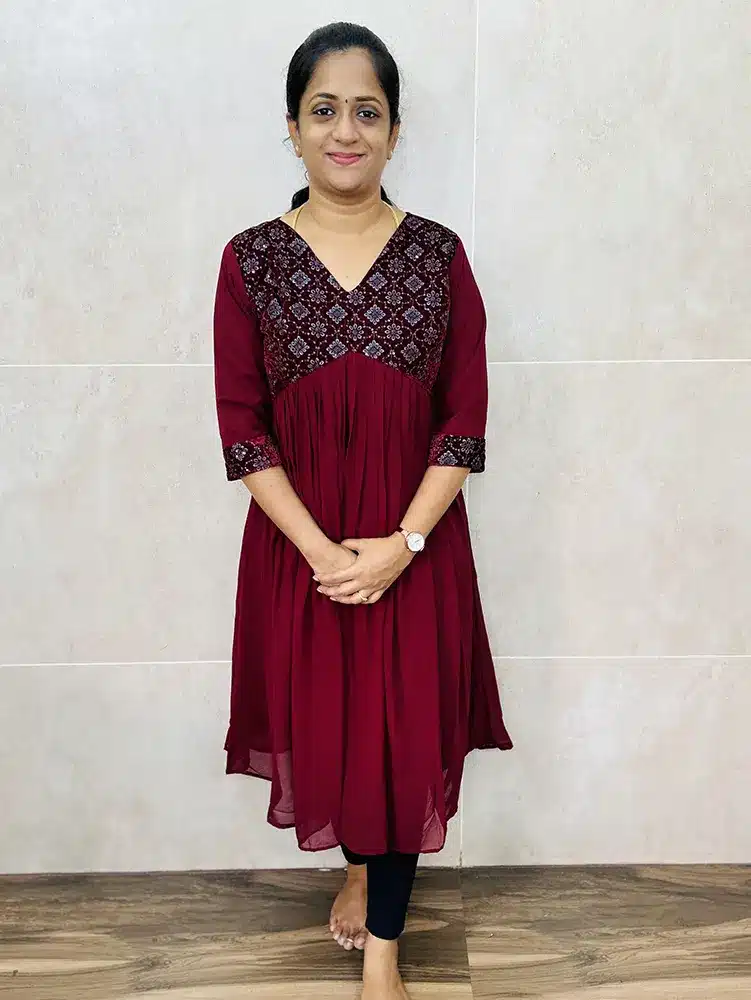 Alia cut Georgette Kurtis with Embroidered velvet Yoke (with full lining)