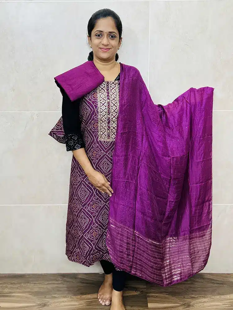 Printed modal silk top paired with soft silk dupatta and cotton silk bottom