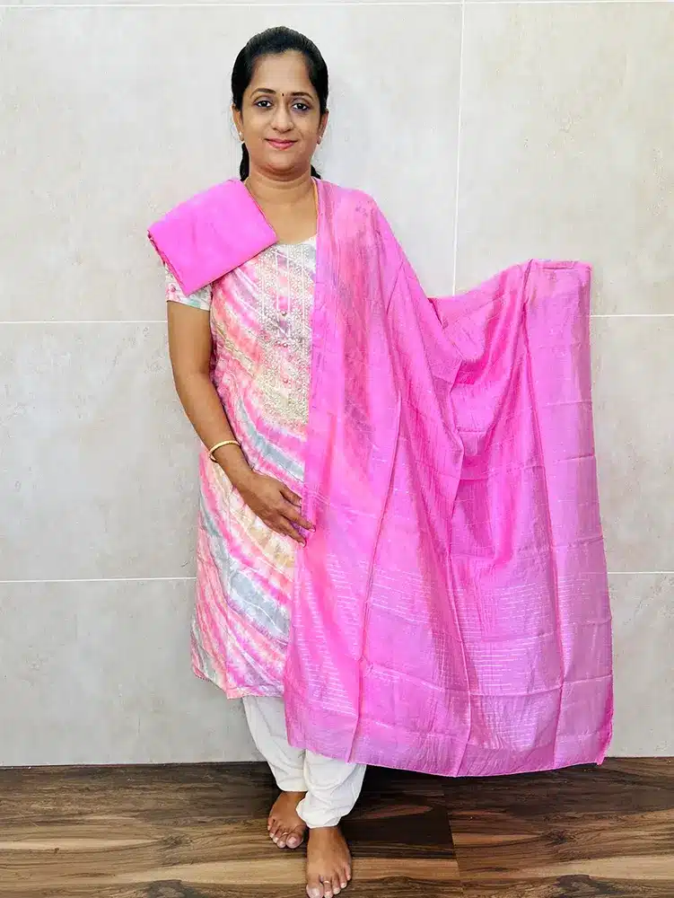 Printed modal silk top paired with soft silk dupatta and cotton silk bottom