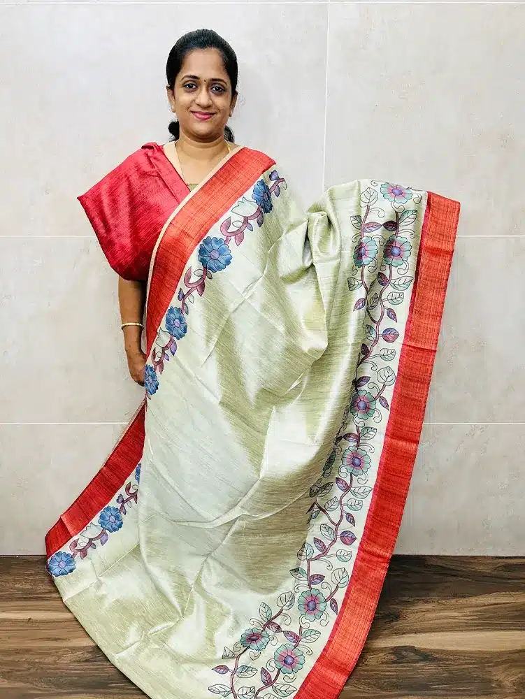 Printed semi tussar saree with semi tussar blouse